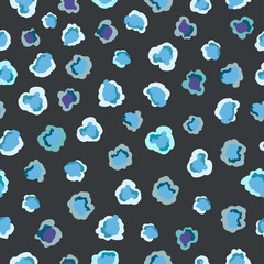 Purple, white and light blue spots on gray background. Seamless abstract pattern.