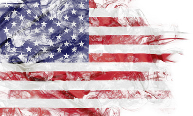 Smoke shape of national flag of United States of America isolated on white background.