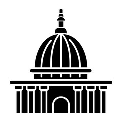 Obraz premium Supreme court black glyph icon. Highest judicial institution. Government agency. Courthouse. Administrative office. Law enforcement. Silhouette symbol on white space. Vector isolated illustration