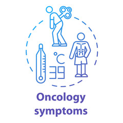 Oncology symptoms concept icon. Cancer syndrome. Fever, tiredness, weight loss. Human disease. Healthcare idea thin line illustration. Vector isolated outline RGB color drawing