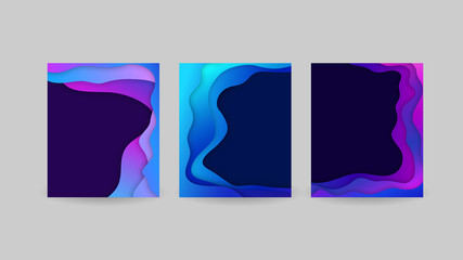 Liquid shapes gradient paper cut modern cards set