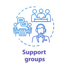Support groups concept icon. Mutual help team. Psychological assistance organization. Therapeutic assistance idea thin line illustration. Vector isolated outline RGB color drawing