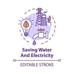 Saving water and electricity concept icon. Responsible resource consumption. Efficient usage. Ecology idea thin line illustration. Vector isolated outline RGB color drawing. Editable stroke
