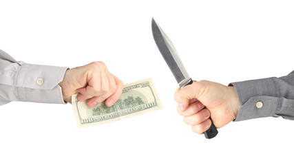 Crime against financial investments. Robbery with a knife. Threat to life. Payment for work.
