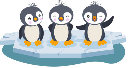 Three funny penguins on a ice floe