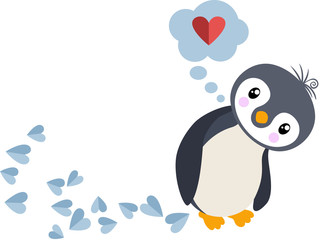 Penguin in love and thought bubble with heart