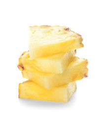 Fresh ripe pineapple slices on white background