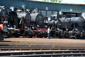 Historische Lokomotiven im Lokpark Ampflwang (Bezirk Vöcklabruck, Oberösterreich, Österreich) - Historic locomotives in the Ampflwang locomotive park (Vöcklabruck district, Upper Austria, Austria)