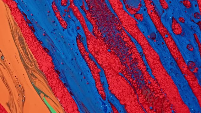 Bright Collors Beautiful Bubbles Universe Of Color Moving Surface Macro Paint Oil Red Blue Multicolored Slow Motion