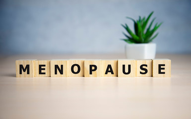 menopause word written on wood block. menopause text on table, concept. - obrazy, fototapety, plakaty