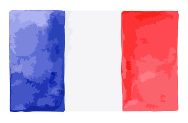 Watercolor style vector illustration of national flag of France, Europe in red, blue and white