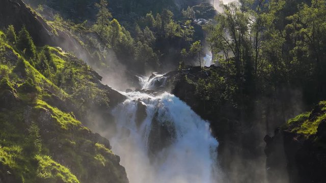 Latefossen is one of the most visited waterfalls in Norway and is located near Skare and Odda in the region Hordaland, Norway. Consists of two separate streams flowing down from the lake Lotevatnet.