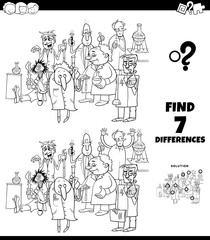differences coloring game with cartoon scientists