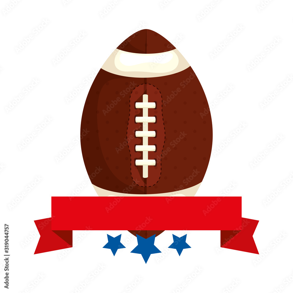 Poster ball american football with ribbon and stars