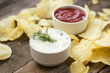 potato chips dipped in sauce