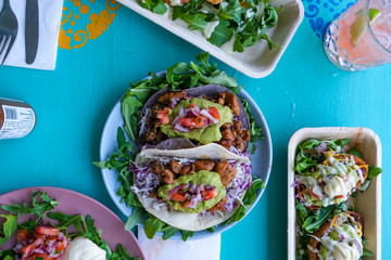 Mexican Feast on a blue table 