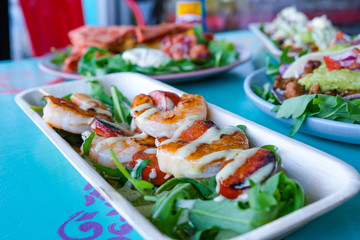 Mexican Feast on a blue table 