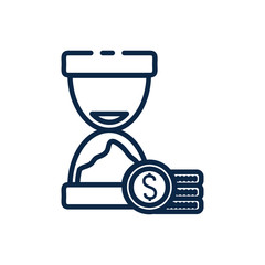 Isolated money coins and sand hourglass vector design