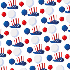 pattern of hats in american flag colors on white background