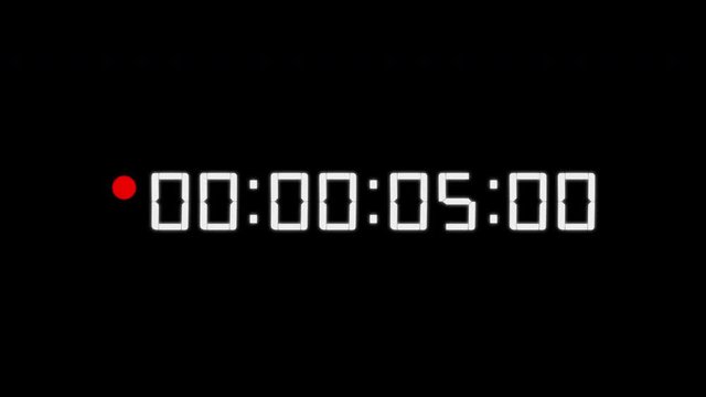 One minute white timecode countdown 25 fps with half record indicator on black background