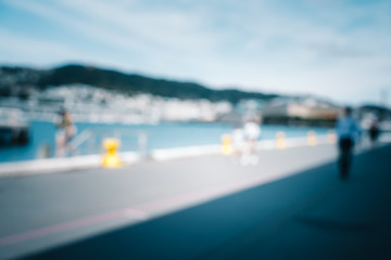 Blur image of Wellington City waterfront view in the capital of New Zealand - obrazy, fototapety, plakaty