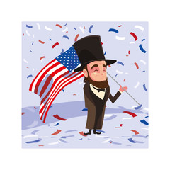 president abraham lincoln with flag usa, president day card