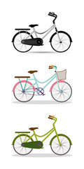 grey blue with pink and green bikes set vector design