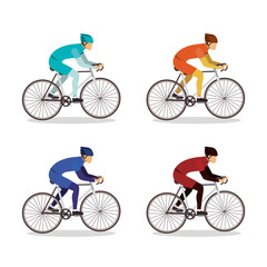 Obraz premium Men riding bikes set vector design