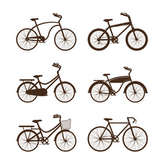 Isolated black bikes set vector design