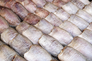 Dried Snakeskin gourami Fish for food in the market.