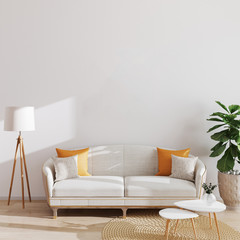 Modern living room interior background, Scandinavian style, 3D illustration. Living room mockup.