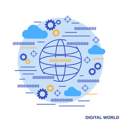 Digital world, global communications flat design style vector concept illustration