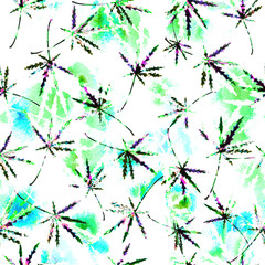 Cannabis leaves seamless Watercolor pattern