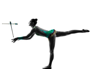woman gymnast rhythm gymnastic isolated white background silhouette