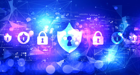 Cyber security theme with technology blurred abstract light background