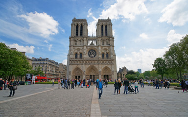 Paris, France - May 3, 2012: People at Notre Dame de Paris Cathedral in Paris, in France. Or...