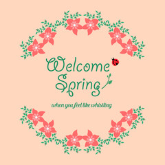 Simple shape Pattern of leaf and red floral frame, for welcome spring greeting card template design. Vector