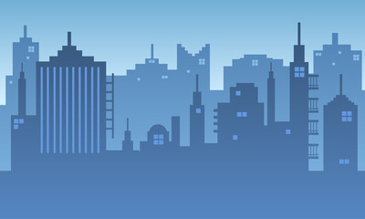 Illustration silhouette of city with colour blue sky