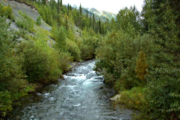 Alaska Landscape of rushing water in a river