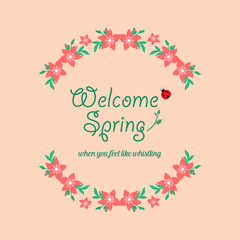 The elegant of leaf and red flower frame, for welcome spring greeting card template design. Vector