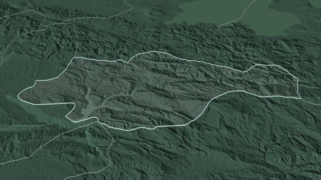 Siirt, province with its capital, zoomed and extruded on the administrative map of Turkey in the conformal Stereographic projection. Animation 3D