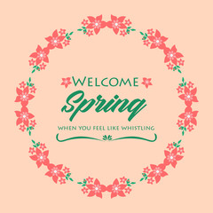 Template design for welcome spring, with beautiful leaf and wreath frame design. Vector