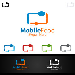 Fototapeta premium Mobile Food Logo for Restaurant or Cafe