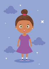 cute little girl afro with clouds and stars
