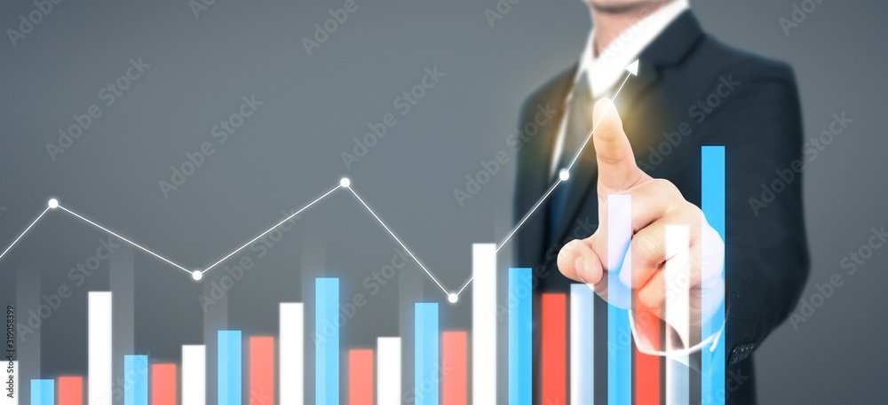 Wall mural businessman plan graph growth and increase of chart positive indicators