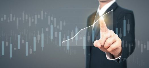 Businessman plan graph growth and increase of chart positive indicators
