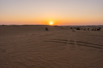 Fototapeta na wymiar Scenic landscapes at Dubai desert during sunset