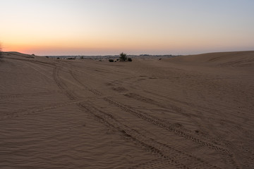 Fototapeta na wymiar Scenic landscapes at Dubai desert during sunset