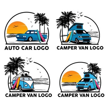 Truck And Camper Van Logo Set Illustration Vector