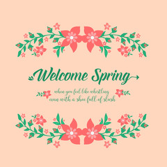 Wallpaper design for welcome spring greeting card, with floral elegant style frame. Vector